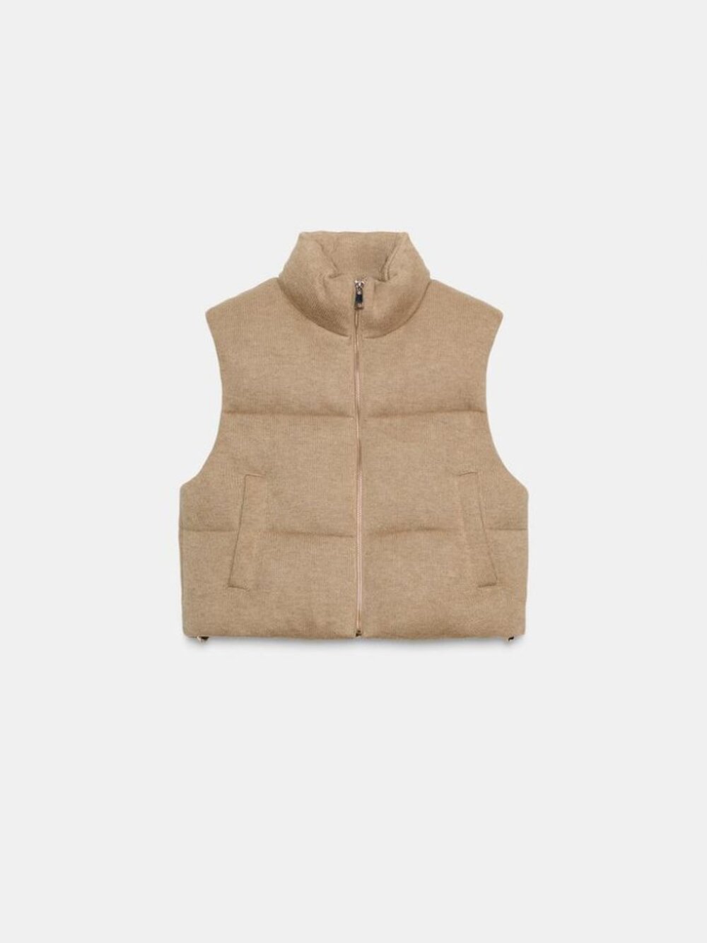 Zara Beige Short Knitted Puffer Gilet Jacket